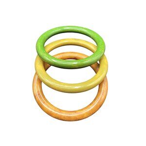 Vintage Collectible Bracelets Bakelite Bangles Set of 3 in Orange Yellow Green